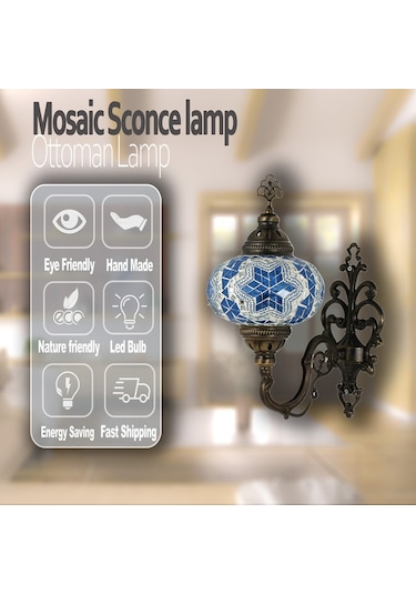Aplik Otantik Cam Mozaik Dekoratif Duvar Lambası Çok Renkli