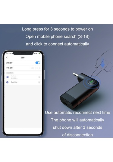 S-18 Araba Mini Aux Ses Adaptörü Kablosuz Bluetooth 5.0 Alıcı