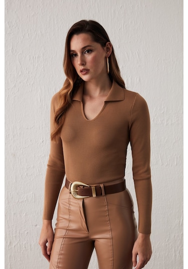 Sateen Polo Yaka Triko - Vizon-132064 Vizon