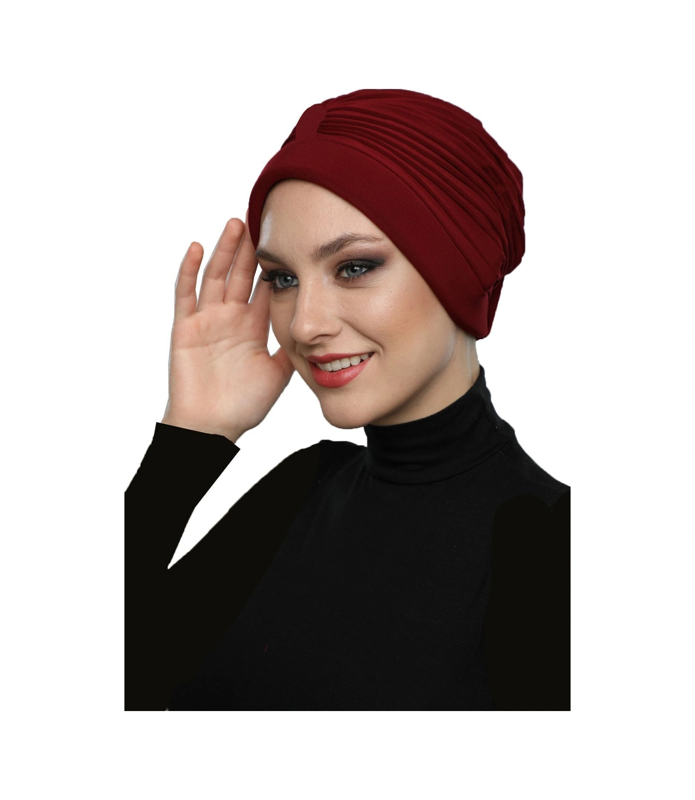 Bantlı Ön Ve Ensesi Bantlı Nervürlü Bordo Süngerli Hazır Türban Tesettür Bone Havuz Bonesi Bordo