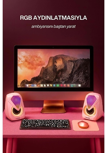 Sprange Sr-pn785 2.0 Rgb Işıklı Multimedia 5v 3w 2 Gaming Oyuncu Speaker -pembe