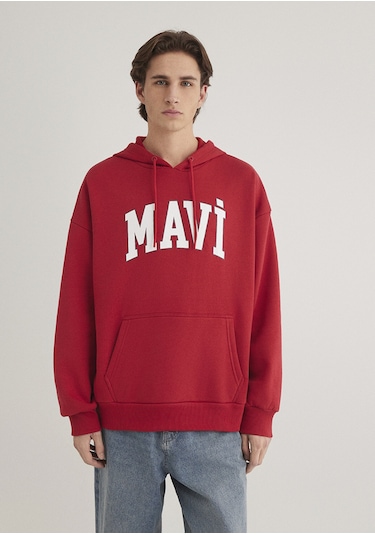 Mavi - Mavi Logo Baskılı Kapüşonlu Kırmızı Sweatshirt 067149-86417 Kırmızı