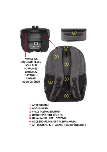 Dada 05 Gri Laptop Sırt Çantası 14-15,6 İnç Usb Aparat Ortopedik Sırt Darbe Emici Koruma