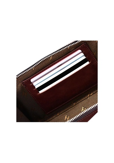 Carlye Hakiki Deri Kahve Uniseks Ön Cepli Bileklikli Fermuarlı Rfid Korumalı Çanta Kahverengi