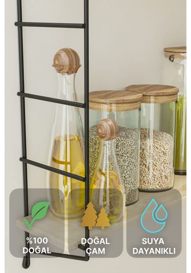 Bino Duvar Rafı Masif Doğal Ahşap Büyük Boy Geniş 2 Katlı Kitaplık Terek Mutfak Rafı Banyo Rafı