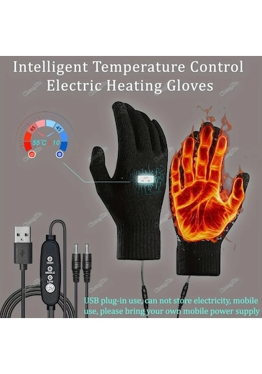 Fochsia Akıllı Sıcaklık Kontrollü Usb Isıtmalı Eldiven, Çift Taraflı Isıtma, Aşırı Isınma Korumalı, Dokunmatik Uyumlu, Sabit Sıcaklık Siyah L