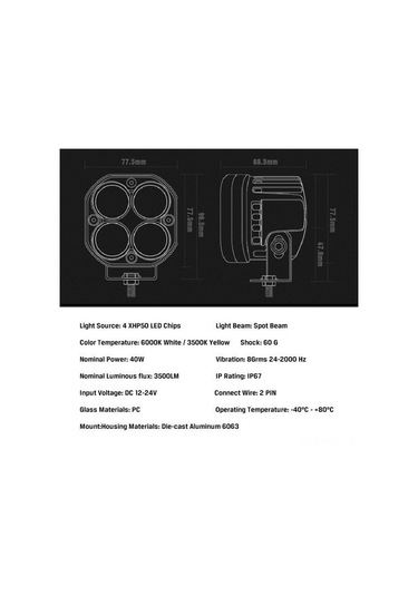 Vkemall 3 İnç Suv Kamyon Araç Işığı - 40w 4000lm Led Fener, Ip67 Su Geçirmez, Beyaz Işık Tekli Paket