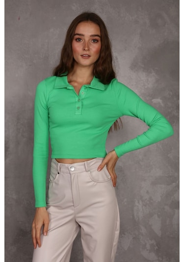 AYMERAVM - Önü Düğmeli Kadın Bady - ECE4513GA Yeşil