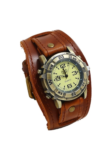 Siyah Erkekler Punk Retro Basit Moda Pin Toka Kayış Deri Saat