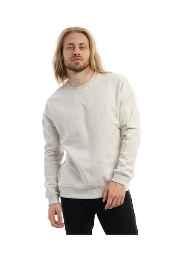 Erkek Bisiklet Yaka Karyoka Dikişli Sweatshirt Kar Melanj