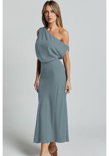 Madmext Madmext Gri Düşük Omuz Elbise Mg2349 Gri