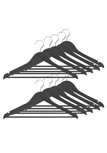 Ahşap Görünümlü Plastik Elbise Askısı A Kalite 10 Adet Al4492 Siyah