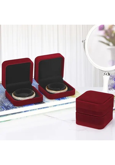 Willowhaven 6 Adet Kırmızı Kadife Bileklik Kutusu Altın Renk Menteşeli - Zarif Takı Saklama Kutusu