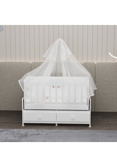 Garaj Home Elegant Mdf Çıtalı Beşik + Şifonyer Uykuseti - Beyaz Beyaz