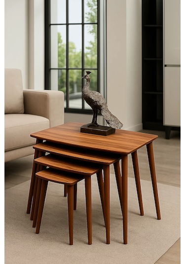 İstanbul 4'lü Zigon Sehpa %100 Mdf Ahşap Ceviz