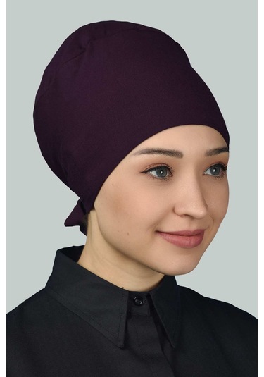 Altobeh Kadın Pratik Dikişsiz Bağcıklı Kaymayan Tesettür Penye Bone - Mürdüm