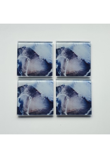 Decorita Cam Bardak Altlığı Ocean Desen 4'lü Takım 10 x 10 CM Çok Renkli