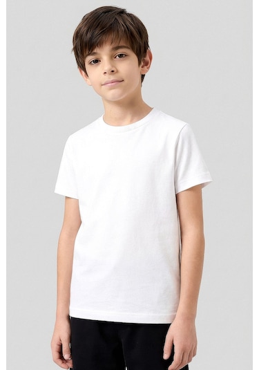 Beyaz O Yaka Standart Fit Basic Unisex Çocuk T-shirt - 11328 Beyaz