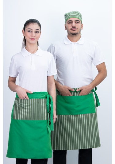 Çizgili Unisex Boydan Ayarlanabilir Cepli Önlük Çok Renkli
