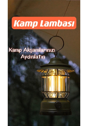 Shufa Nostaljik Işığı Ayarlanabilir Usb Şarjlı Ledli Siyah Kamp Lambası Siyah