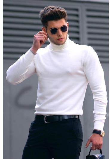 Madmext Madmext Beyaz Balıkçı Yaka Kazak 4656-beyaz Beyaz