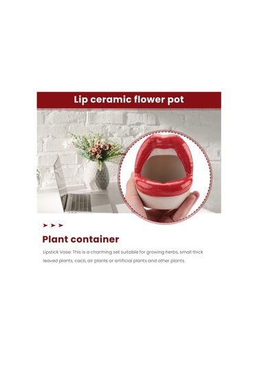 Yaratıcı Sukulent Kaktüs Saksısı, Seramik Küçük Çiçek Bitkileri Kapları Büyük Dudaklar Saksı Ev Ofisi İçin, Kırmızı