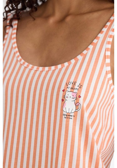 Defacto Regular Fit U Yaka Askılı Çizgili Gecelik-fall İn Love F6077ax25hsog300 Turuncu