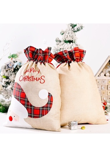 Fortunelane Noel Hediyesi: Kırmızı Kumaş Santa Desenli 55x38cm Çantacı - Çok Renkli, 1 Adet/ Çok Renkli