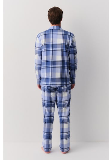 Suwen Sam Erkek Maskülen Pijama Takımı Sh26301660b375 Mavi Ekoseli