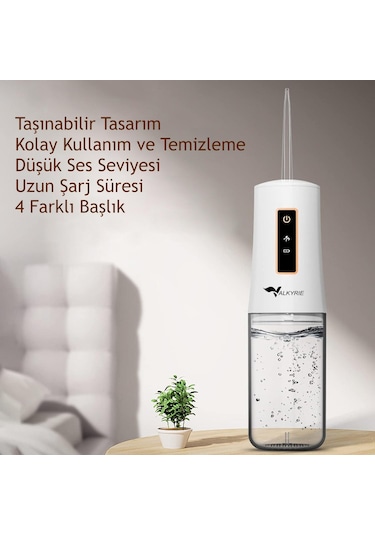 Valkyrie Şarj Edilebilir Taşınabilir Ağız Duşu Diş Protez Bakım 4 Başlıklı Sessiz Çalışma