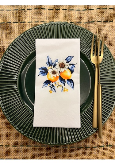 Çiçekli Limon Baskılı Sunum Peçetesi Beyaz 16 Adet