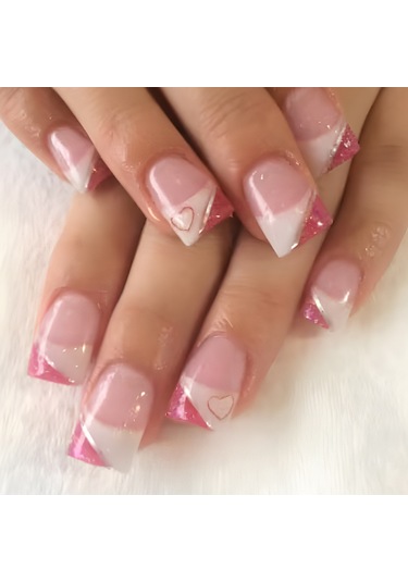 Kısa Parlak Günlük Tırnak Sanatı Kalp Avrupa Kare Tırnak Parçası Tatlı Aşınma Tırnak 24 Parça Takma Takma Tırnaklar Dahil Aletler Ys485