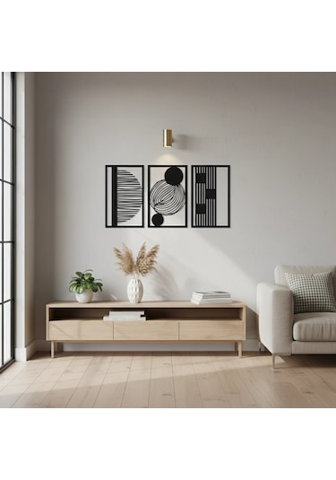 Çağdaş Soyut Metal Duvar Tablosu 3 Lü Set