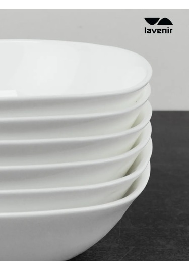 Lavenir Çorba İçin 6 Kişilik Derin Cam Seramik Tabak Seti 460 405314459 Soğuk Beyaz
