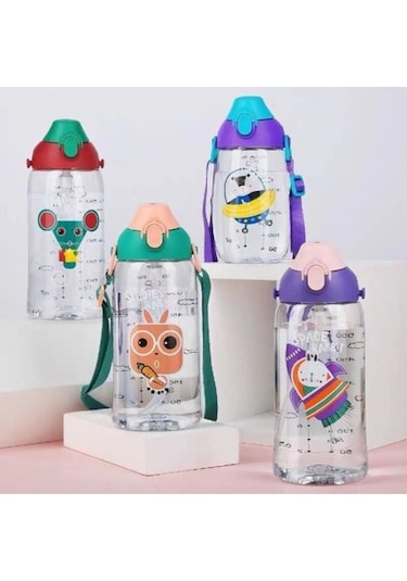 Uzspace 480 Ml Kılıflı 2 Ayrı Kapaklı Pipetli/pipetsiz Tritan Çocuk Su Matarası