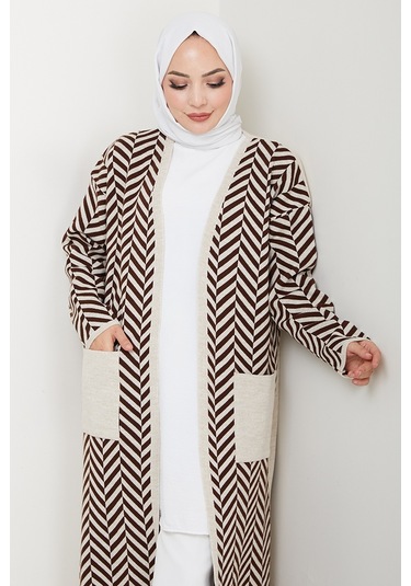 Çizgi Detaylı Triko Hırka 1604 - Kahve Kahve