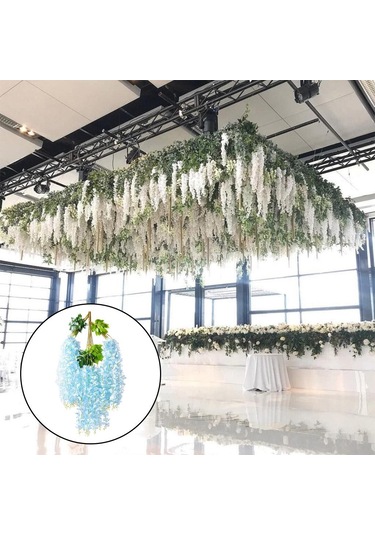 Suntek Düğün Için Yapay Wisteria Çiçekler Asma İpek Çiçek Mavi