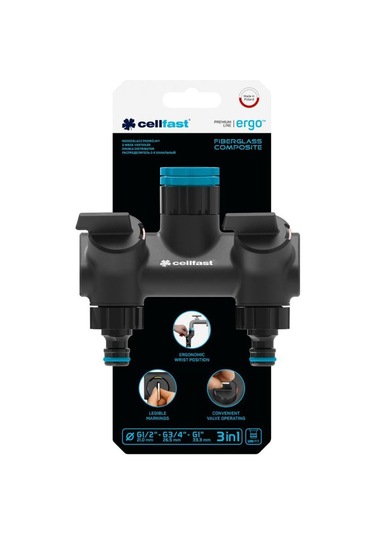 Cellfast Ergo İkili Su Dağıtıcı Konnektör Musluk Bağlantı Aparatı G1/2"-g3/4"-g1"