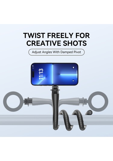 Maiyame Telesın P3-fm-01 Manyetik Esnek Telefon Tutucu: 16 Mıknatıslı, Serbest Bükülebilir, Kaymazsız Silikon, 1/4" Vidalama, 300g Yük Kapasitesi - Siyah