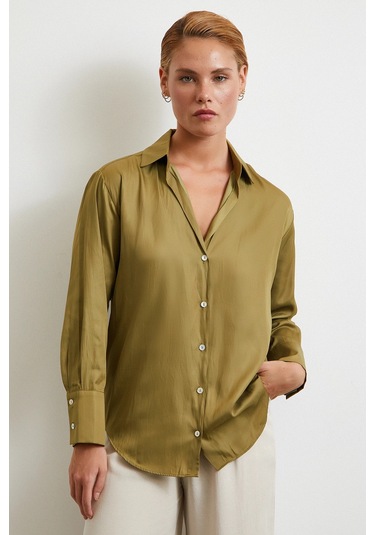 Diagonal Desen Gömlek Yeşil Yeşil