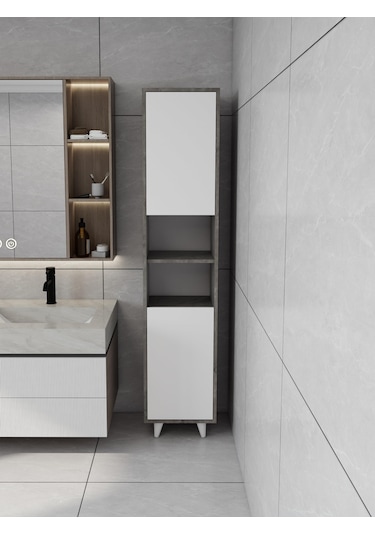 Riva Çamaşır Sepetli Banyo Dolabı Hanoi Beyaz Renk