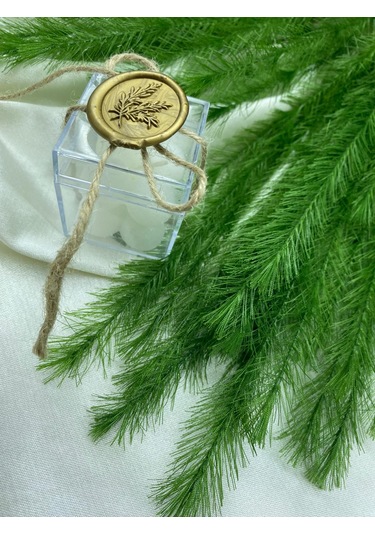 4x4 Şeffaf Mika Kutuda Kokulu Bubble Mum Söz Nişan Nikah Beyaz - Gold