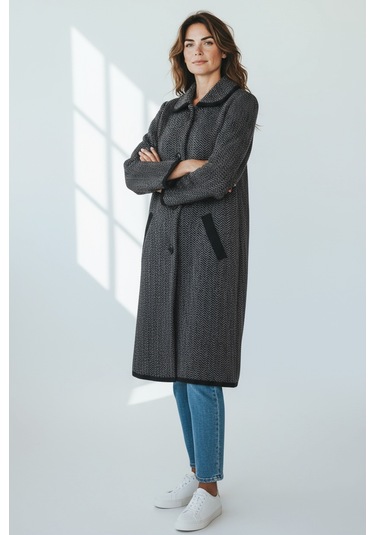 Kadın Önü Düğmeli Cepli Kalın Triko Hırka Vizon