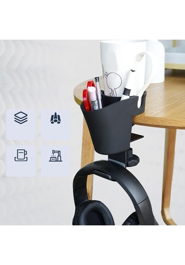 Pazly Suntek Masa Kalem Tutucu Bardak Kulaklık Kancası 3'ü 1 Arada Siyah Diğer
