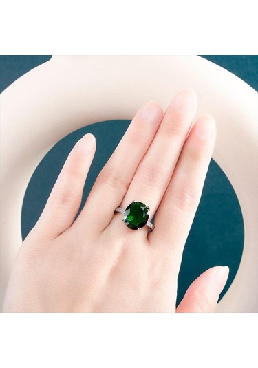 Pomoiii Lüks Zümrüt Yüzük 925 Gümüş Kaplama Yüzükler Kadınlar İçin Vintage Yıldönümü Partisi Yüzük Zarif Bayan Takı Romantik 6 Yeşil