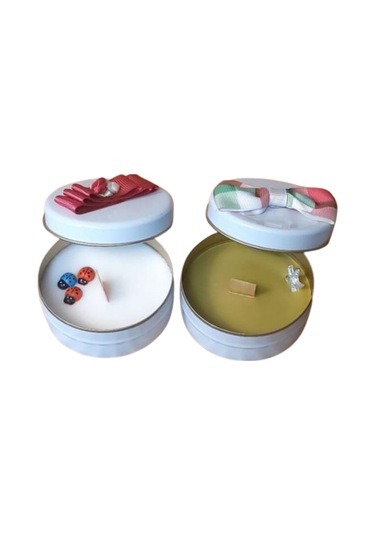 Uretti - Ayşe 7362 8284 El Yapımı 2'li Misk - Amber Ve Okaliptus Metal Kutuda Mum - 3 X 7 Cm Beyaz