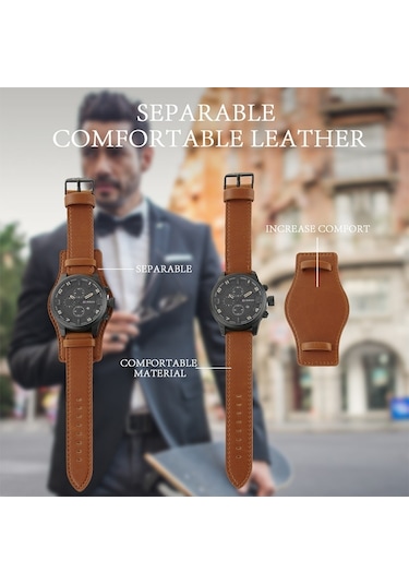 Curren M8225 Askeri Deri Quartz Erkek Kol Saati Siyah Sarı
