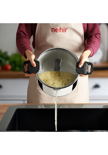 Nehir Roma 24 Cm Paslanmaz Çelik Süzgeç Kapaklı Fonksiyonel Derin Tencere