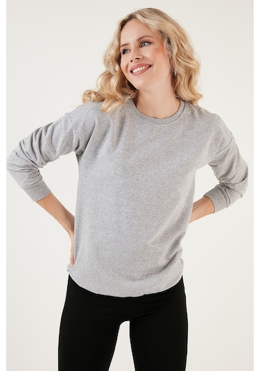 Lela Pamuklu Regular Fit Bisiklet Yaka Basic Bayan Sweat 5863569 Gri Melanj Lela Pamuklu Regular Fit Bisiklet Yaka Basic Bayan Sweat 5863569 Gri Melanj