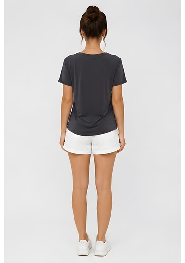 Lili Woman Kadın Relax Fit V Yaka Basic T-shirt K.4780 Antrasit